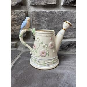 Lenox Petal And Pearls Bluebird Bud Vase Watering Can 5” Porcelain Cottagecore